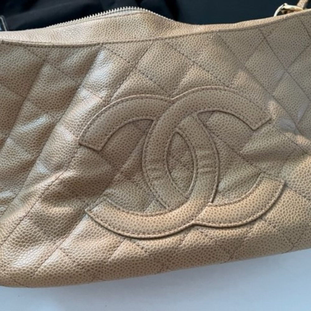 Chanel Butterscotch colored quilted caviar handbag